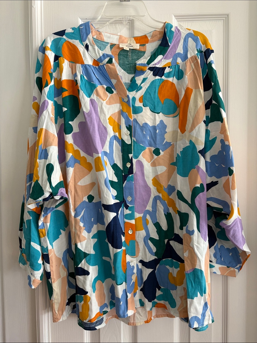 entro boutique Colorful Abstract Print Button Up Blouse oversized Women’s XL